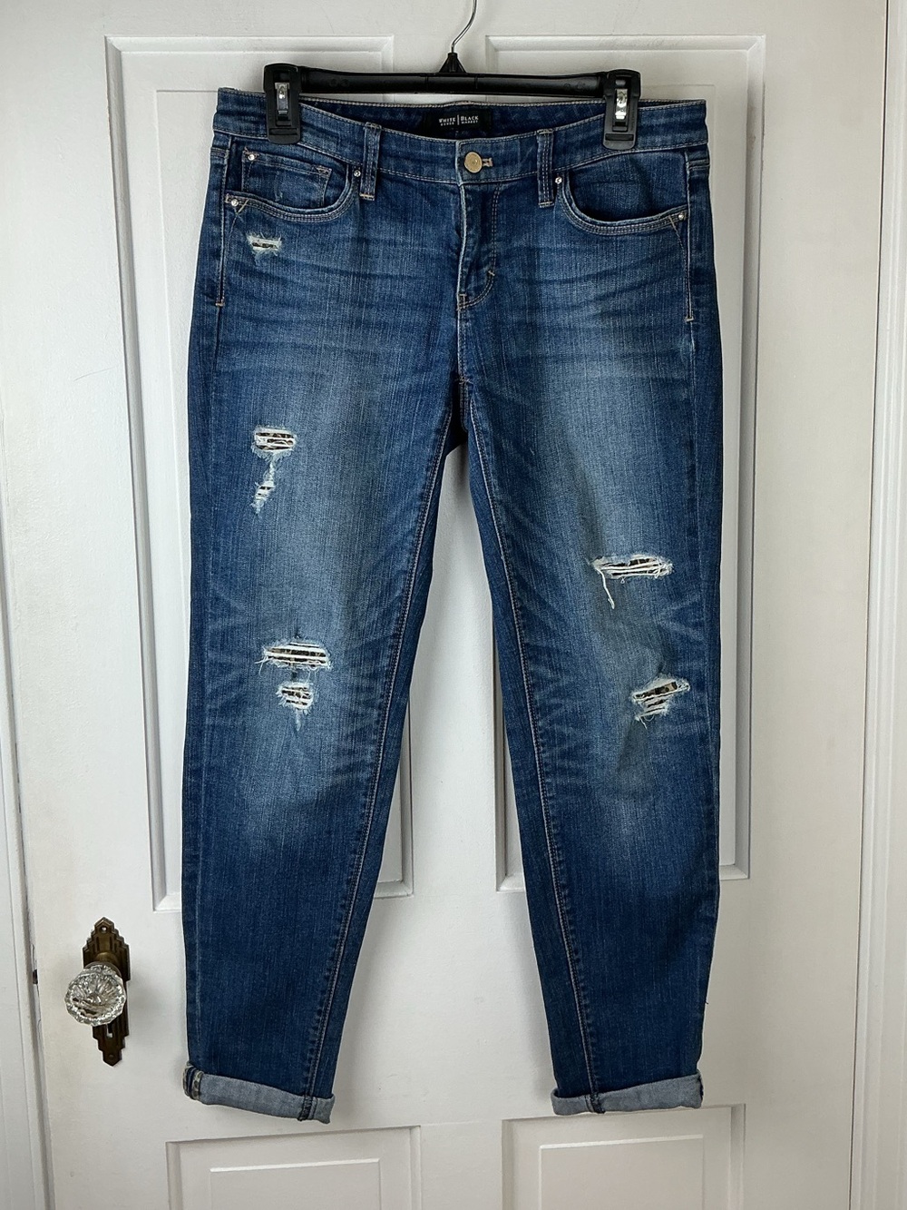 WHBM Distressed Patch Girlfriend Jeans Size 2